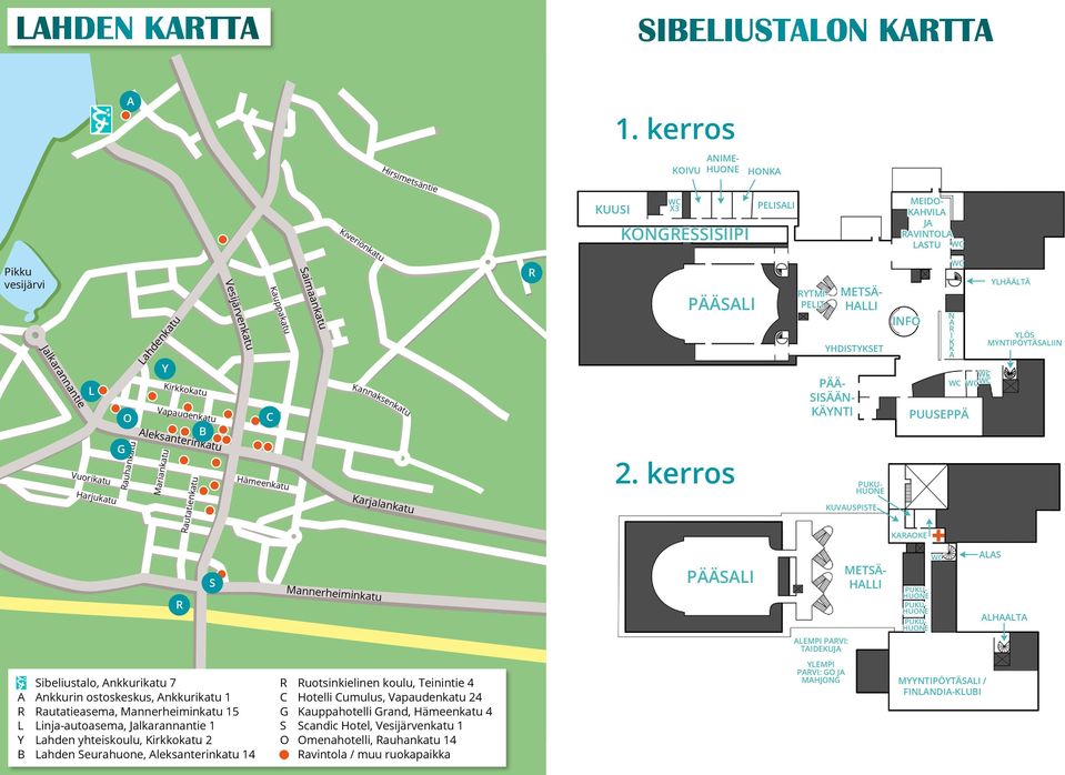 Mariankatu Y Kirkkokatu Vapaudenkatu Rautatienkatu B Aleksanterinkatu Vesijärvenkatu Kauppakatu C Hämeenkatu Saimaankatu Kiveriönkatu Kannaksenkatu Karjalankatu R pääsali 2.