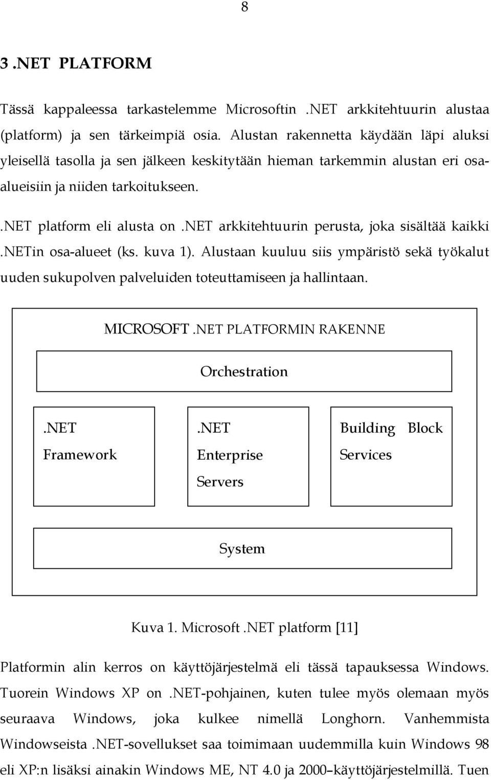 net arkkitehtuurin perusta, joka sisältää kaikki.netin osa-alueet (ks. kuva 1). Alustaan kuuluu siis ympäristö sekä työkalut uuden sukupolven palveluiden toteuttamiseen ja hallintaan. MICROSOFT.