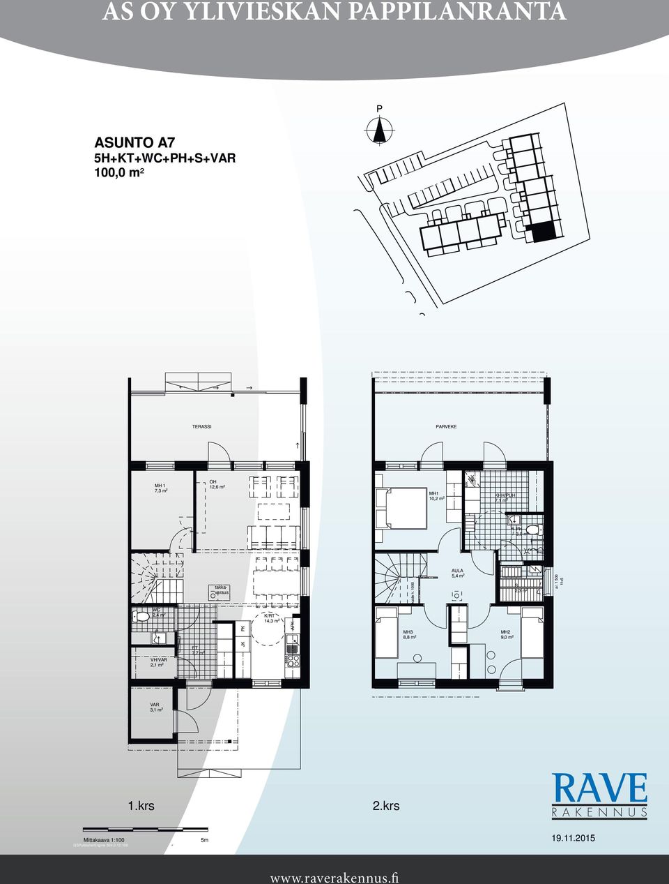 1000 AULA 5,4 m2 WC 2,4 m2 7,7 m2 MH3 8,8 m2 2,3 m2 MH2 9,0 m2 JK K K/RT 14,3 m2 AK