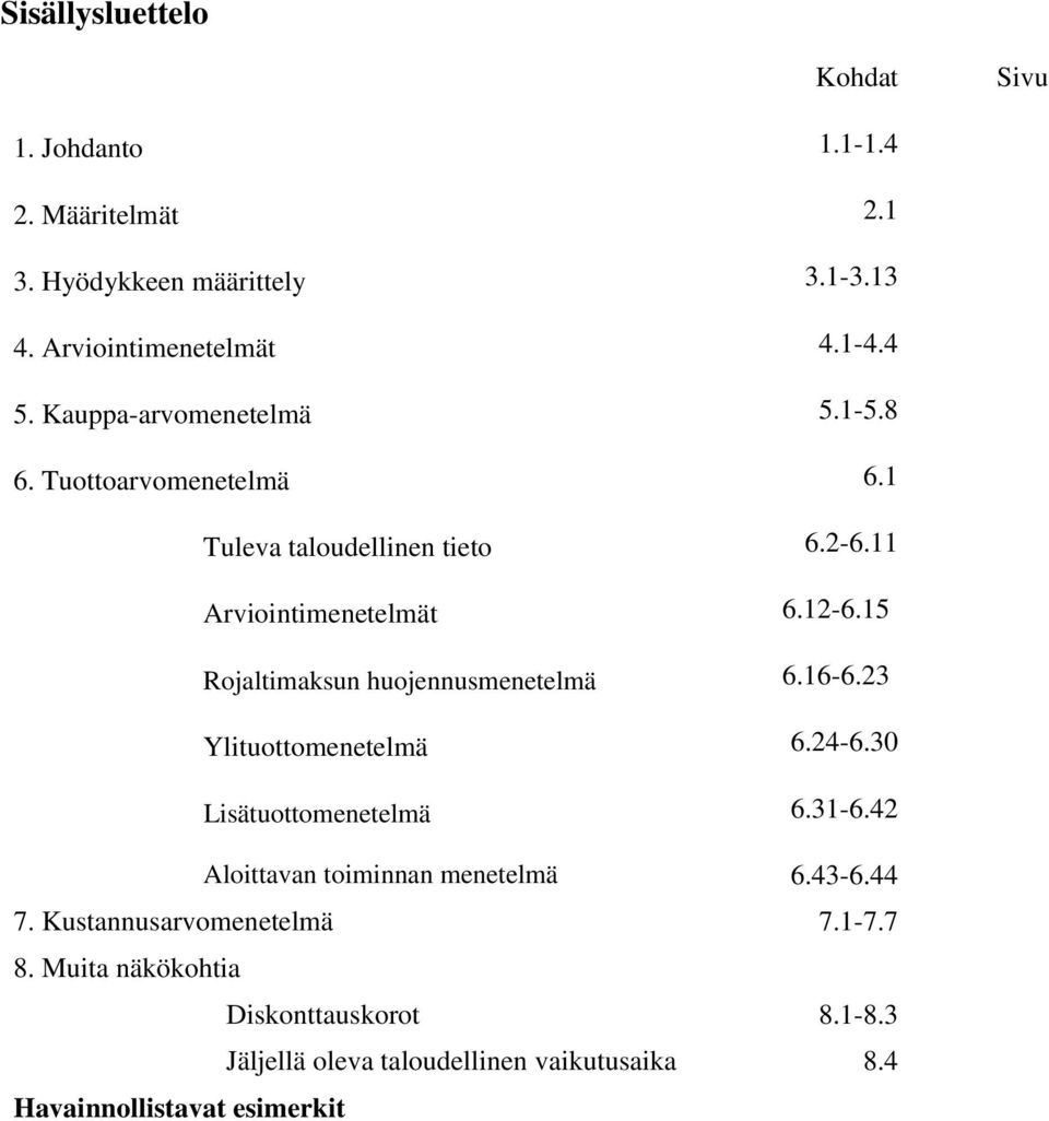 15 Rojaltimaksun huojennusmenetelmä 6.16-6.23 Ylituottomenetelmä 6.24-6.30 Lisätuottomenetelmä 6.31-6.42 Aloittavan toiminnan menetelmä 6.