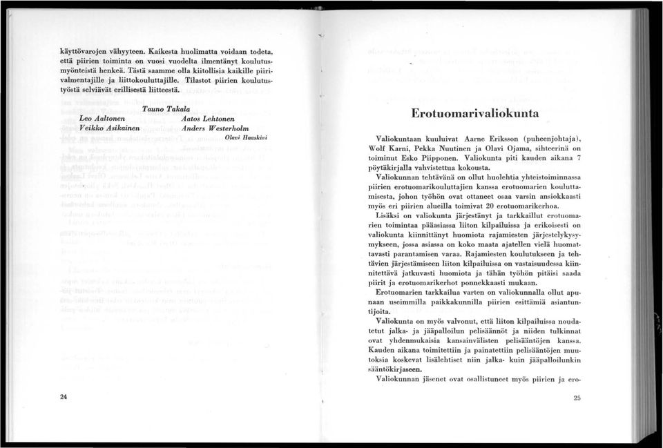 Tauno Takala Leo Aaltonen Aatos Lehtonen Veikko Asikainen Anders Westerholm Olav; Haaskivi Erotuomarivaliokunta Valiokuntaan kuuluivat Aarne Eriksson (puheenjohtaja), Wolf Karni, Pekka Nuutinen ja