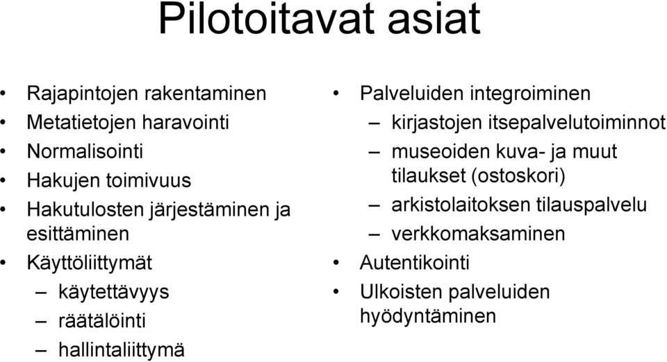 Palveluiden integroiminen kirjastojen itsepalvelutoiminnot museoiden kuva- ja muut tilaukset