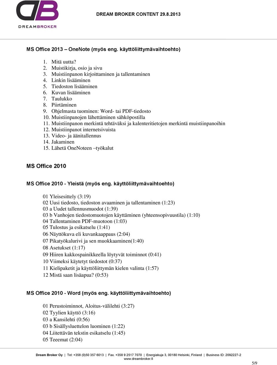 Muistiinpanon merkintä tehtäväksi ja kalenteritietojen merkintä muistiinpanoihin 12. Muistiinpanot internetsivuista 13. Video- ja äänitallennus 14. Jakaminen 15.