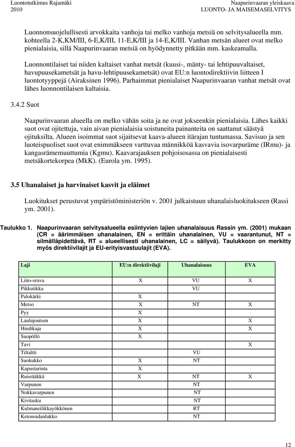 Luonnontilaiset tai niiden kaltaiset vanhat metsät (kuusi-, mänty- tai lehtipuuvaltaiset, havupuusekametsät ja havu-lehtipuusekametsät) ovat EU:n luontodirektiivin liitteen I luontotyyppejä