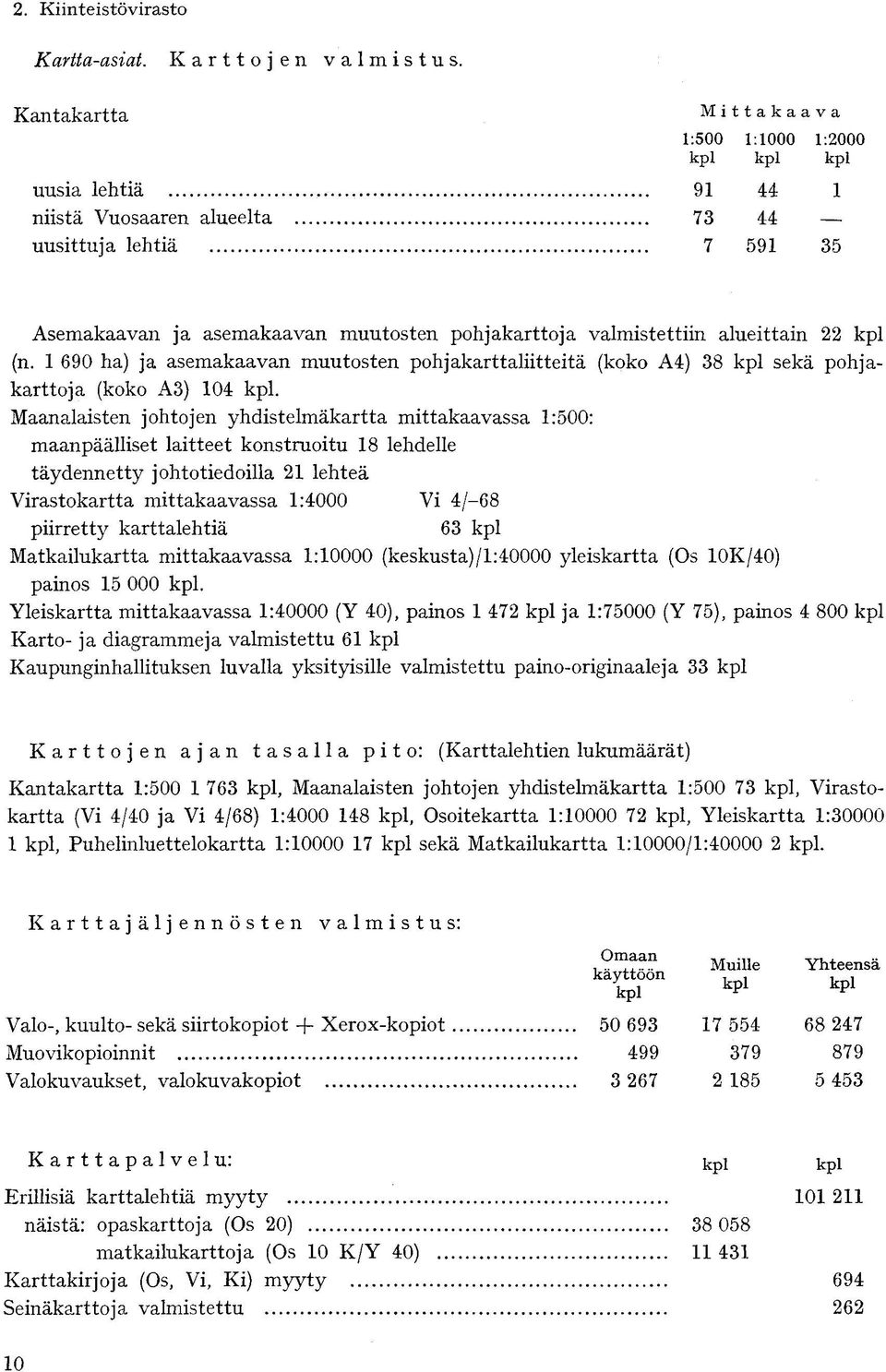 alueittain 22 kpl (n. 1 690 ha) ja asemakaavan muutosten pohjakarttaliitteitä (koko A4) 38 kpl sekä pohjakarttoja (koko A3) 104 kpl.