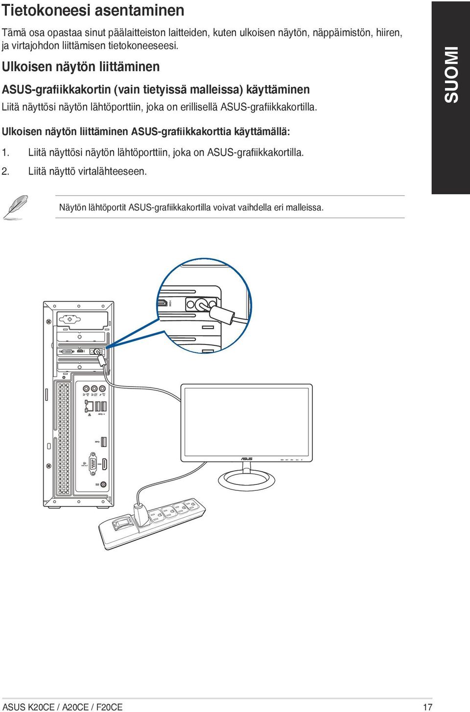 Ulkoisen näytön liittäminen ASUS-grafiikkakortin (vain tietyissä malleissa) käyttäminen Liitä näyttösi näytön lähtöporttiin, joka on erillisellä