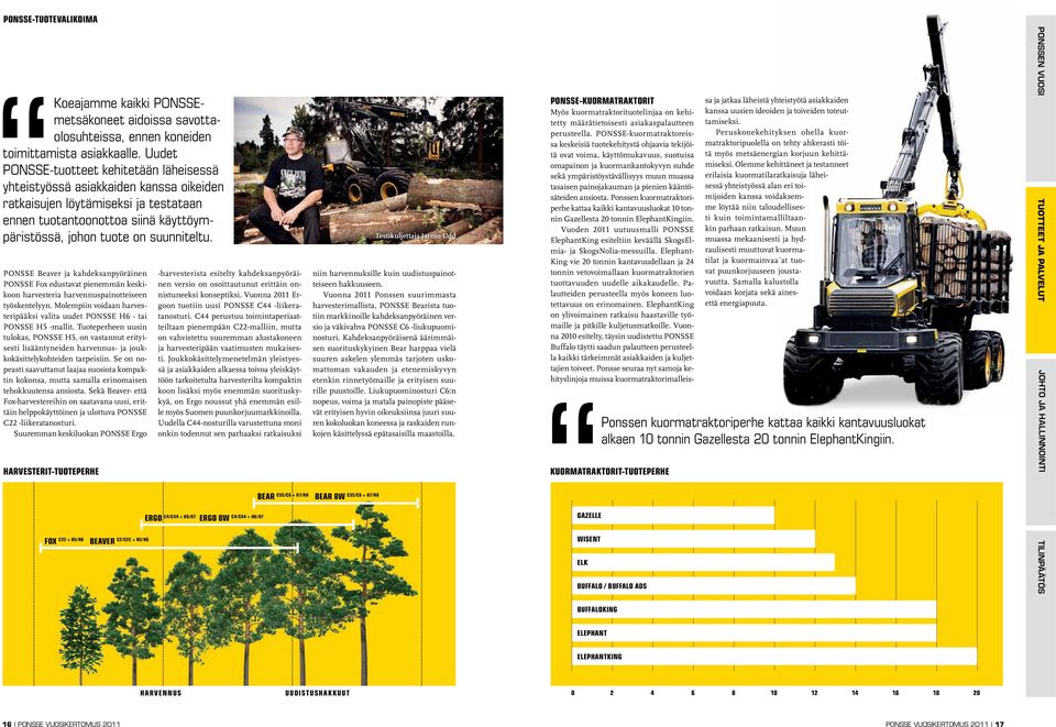 PONSSE Beaver ja kahdeksanpyöräinen PONSSE Fox edustavat pienemmän keskikoon harvesteria harvennuspainotteiseen työskentelyyn.