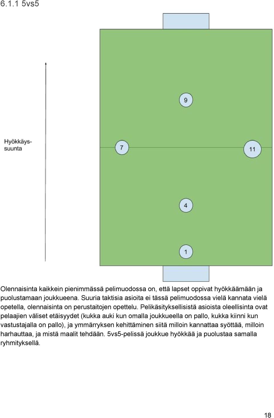 Pelikäsityksellisistä asioista oleellisinta ovat pelaajien väliset etäisyydet (kukka auki kun omalla joukkueella on pallo, kukka kiinni kun