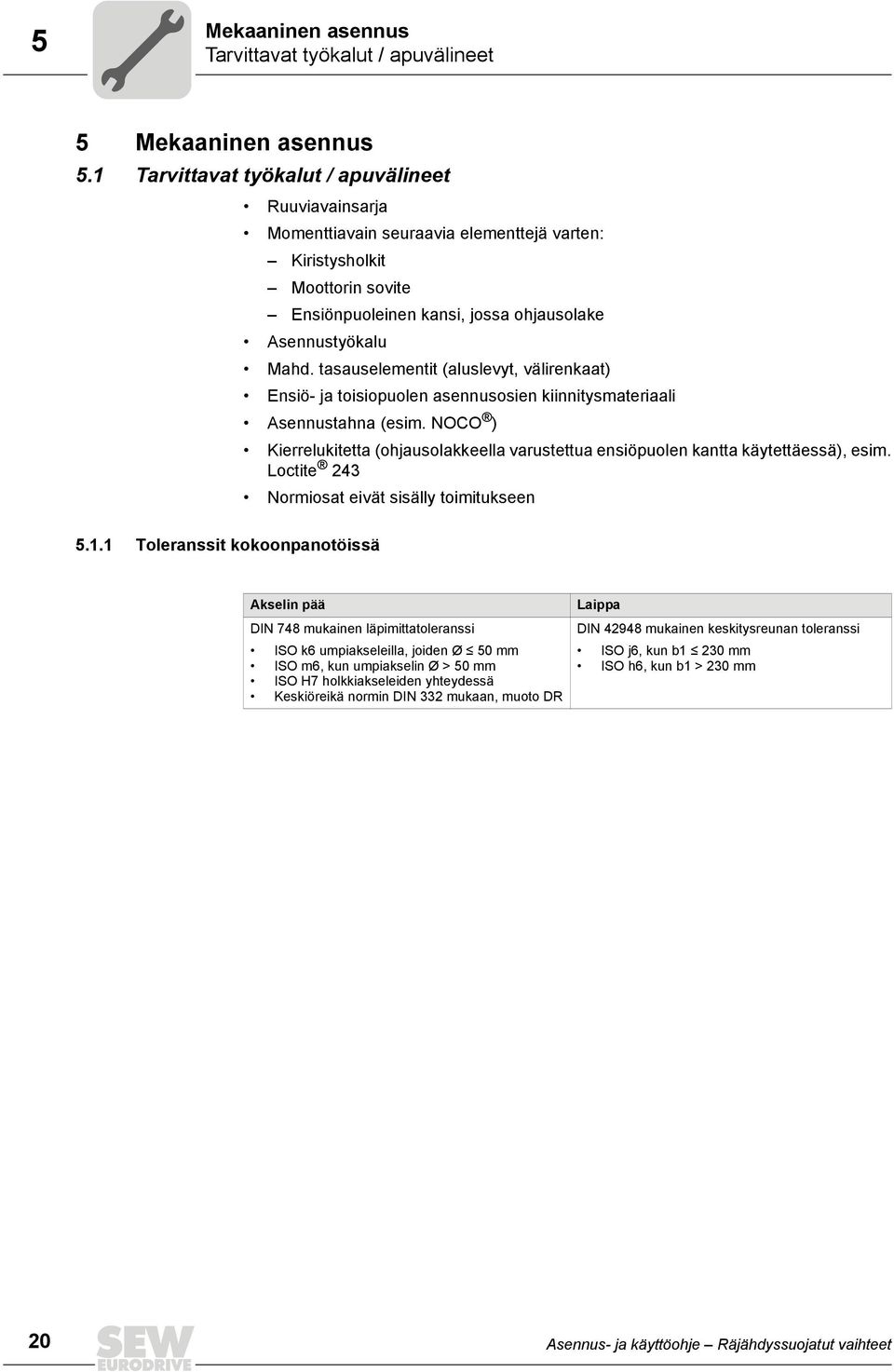 tasauselementit (aluslevyt, välirenkaat) Ensiö- ja toisiopuolen asennusosien kiinnitysmateriaali Asennustahna (esim.