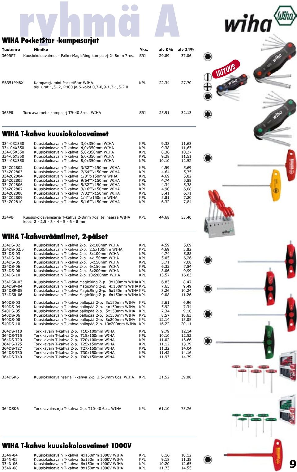 WIHA SRJ 25,91 32,13 WIHA T-kahva kuusiokoloavaimet 334-03X350 Kuusiokoloavain T-kahva 3,0x350mm WIHA KPL 9,38 11,63 334-04X350 Kuusiokoloavain T-kahva 4,0x350mm WIHA KPL 9,38 11,63 334-05X350