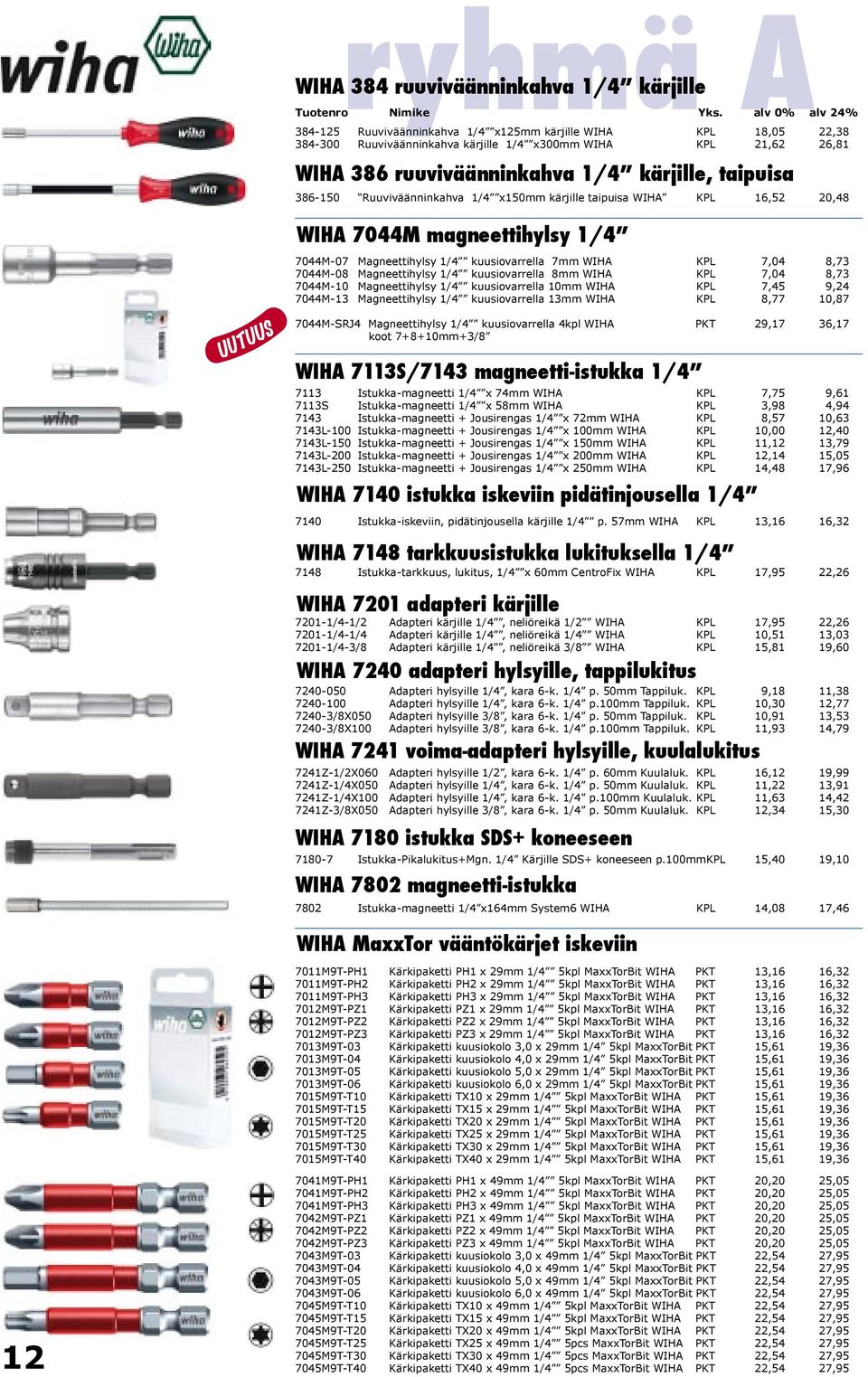 KPL 7,04 8,73 7044M-08 Magneettihylsy 1/4 kuusiovarrella 8mm WIHA KPL 7,04 8,73 7044M-10 Magneettihylsy 1/4 kuusiovarrella 10mm WIHA KPL 7,45 9,24 7044M-13 Magneettihylsy 1/4 kuusiovarrella 13mm WIHA