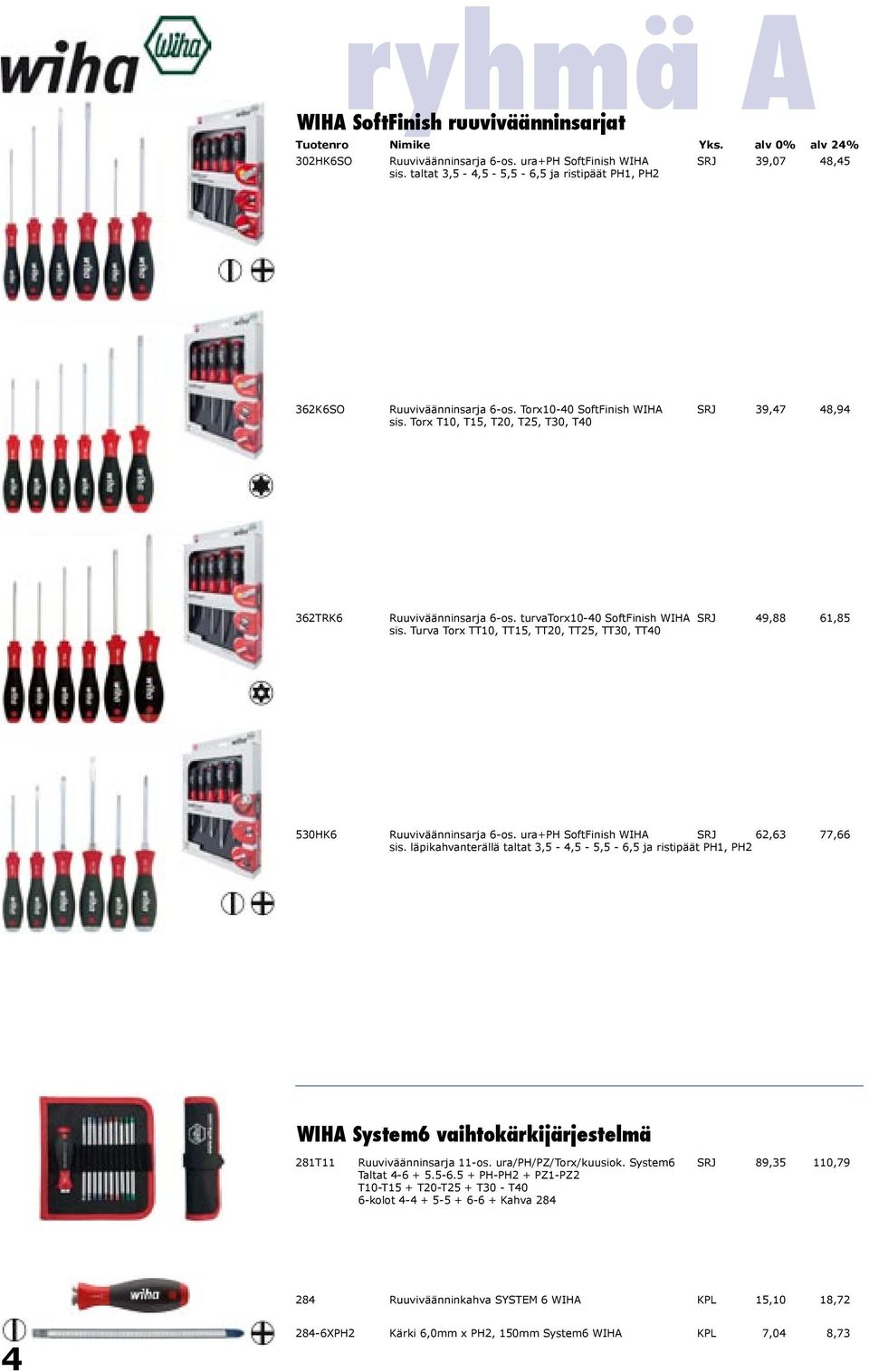 Turva Torx TT10, TT15, TT20, TT25, TT30, TT40 530HK6 Ruuviväänninsarja 6-os. ura+ph SoftFinish WIHA SRJ 62,63 77,66 sis.