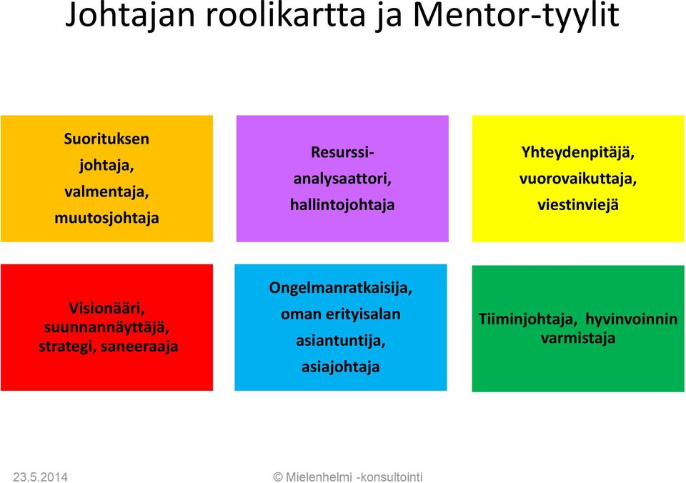 Visionääri, suunnannäyttäjä, strategi, saneeraaja Ongelmanratkaisija, oman erityisalan