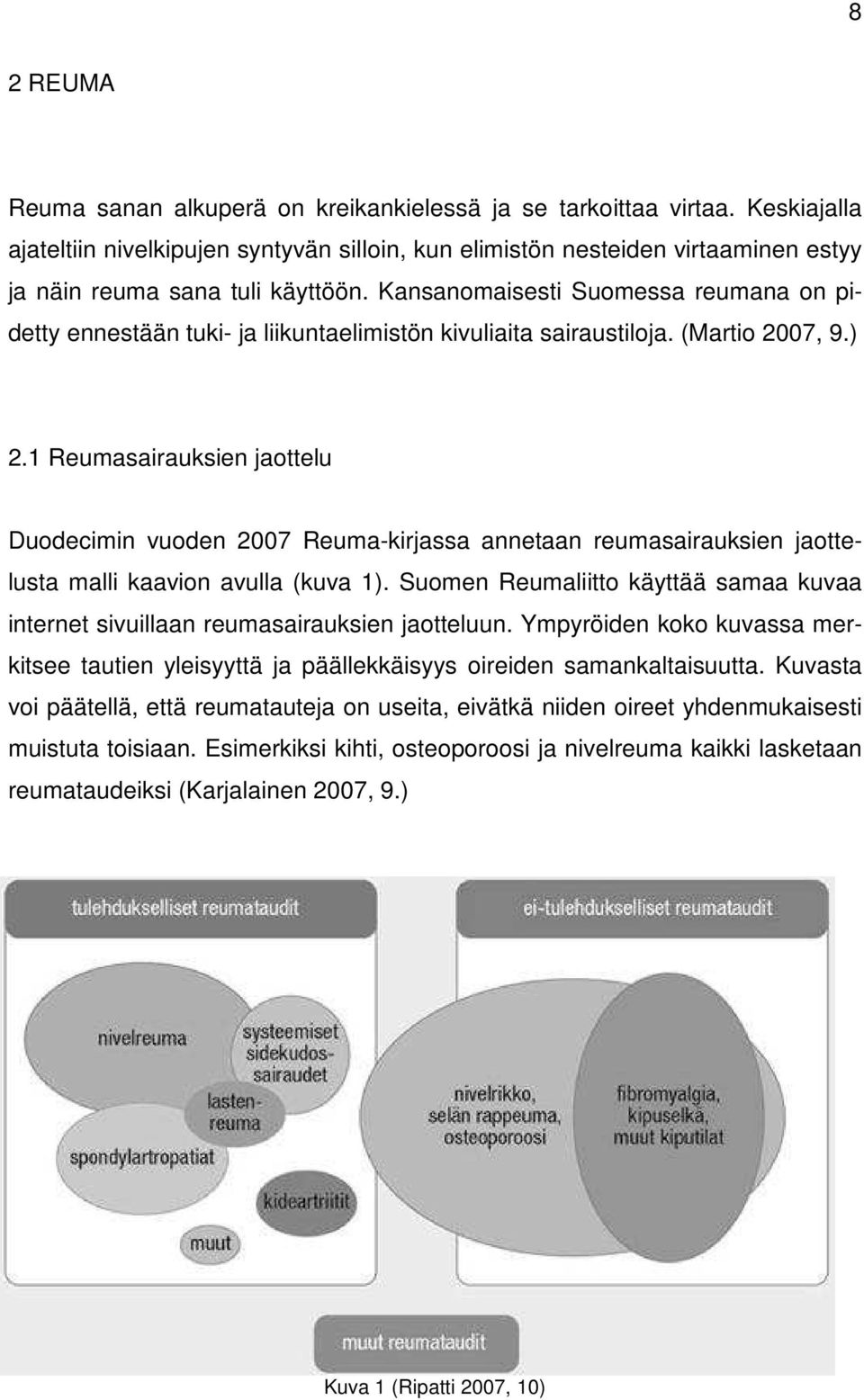 Kansanomaisesti Suomessa reumana on pidetty ennestään tuki- ja liikuntaelimistön kivuliaita sairaustiloja. (Martio 2007, 9.) 2.