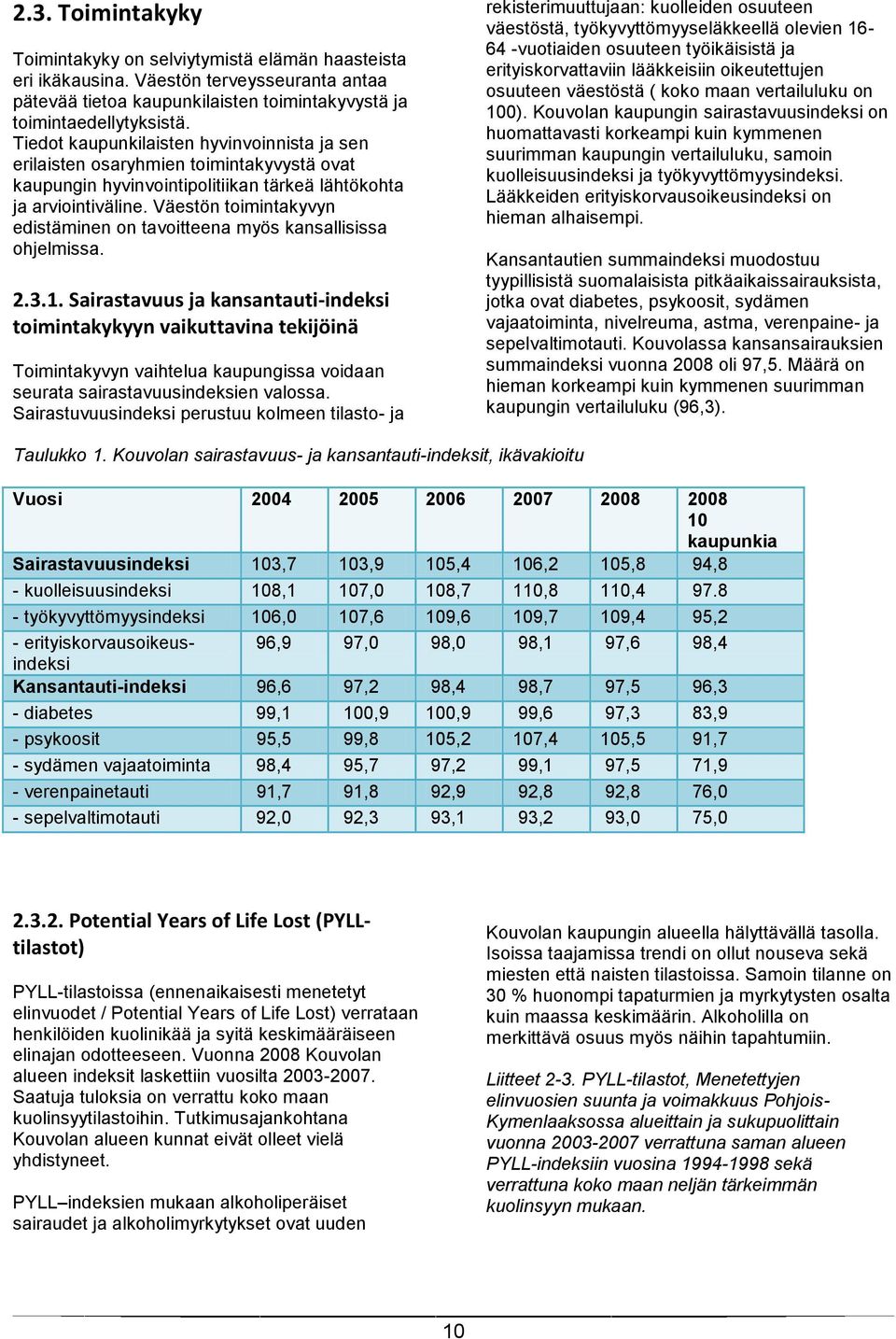 Väestön toimintakyvyn edistäminen on tavoitteena myös kansallisissa ohjelmissa. 2.3.1.