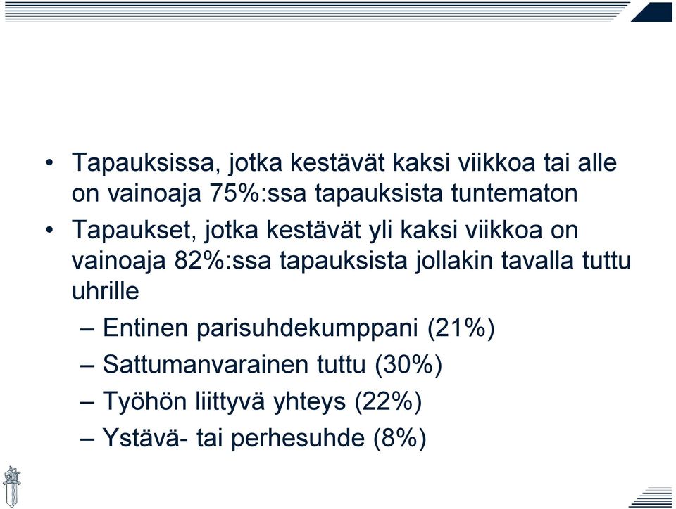 82%:ssa tapauksista jollakin tavalla tuttu uhrille Entinen parisuhdekumppani