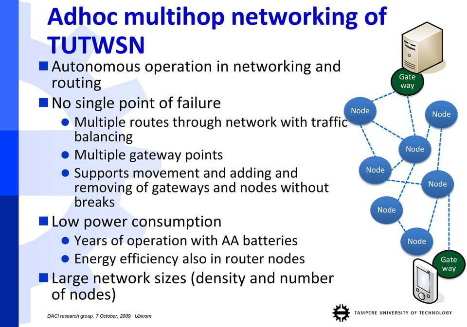 adding and removing of gateways and nodes without breaks Low power consumption Years of operation with AA