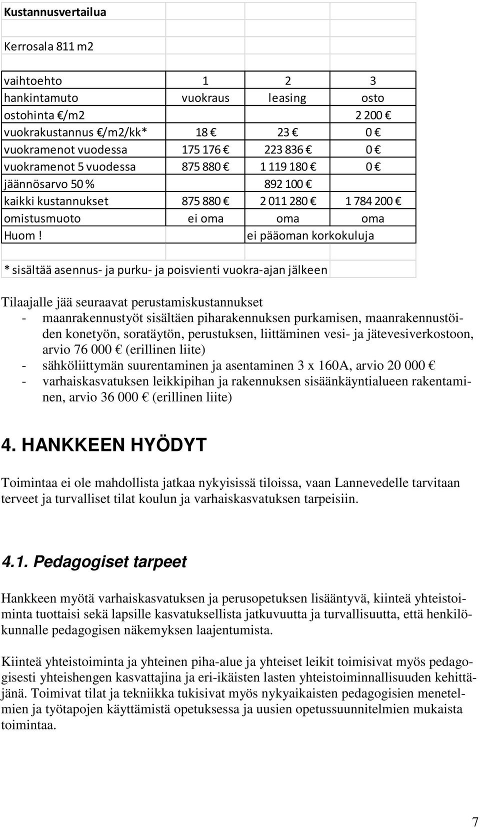 ei pääoman korkokuluja * sisältää asennus- ja purku- ja poisvienti vuokra-ajan jälkeen Tilaajalle jää seuraavat perustamiskustannukset - maanrakennustyöt sisältäen piharakennuksen purkamisen,