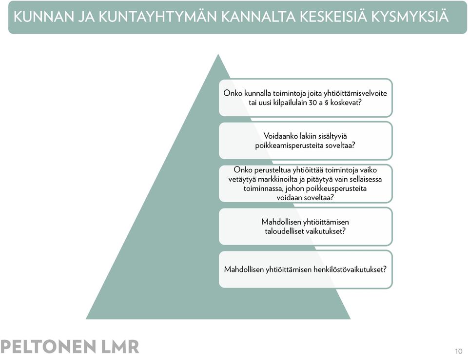 Onko perusteltua yhtiöittää toimintoja vaiko vetäytyä markkinoilta ja pitäytyä vain sellaisessa toiminnassa, johon