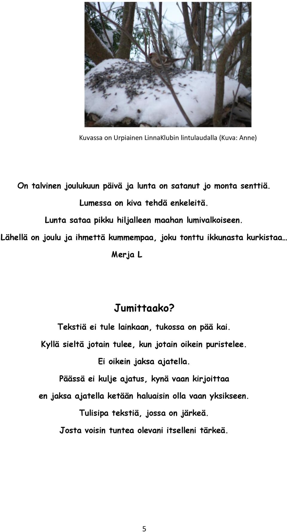 Lähellä on joulu ja ihmettä kummempaa, joku tonttu ikkunasta kurkistaa Merja L Jumittaako? Tekstiä ei tule lainkaan, tukossa on pää kai.