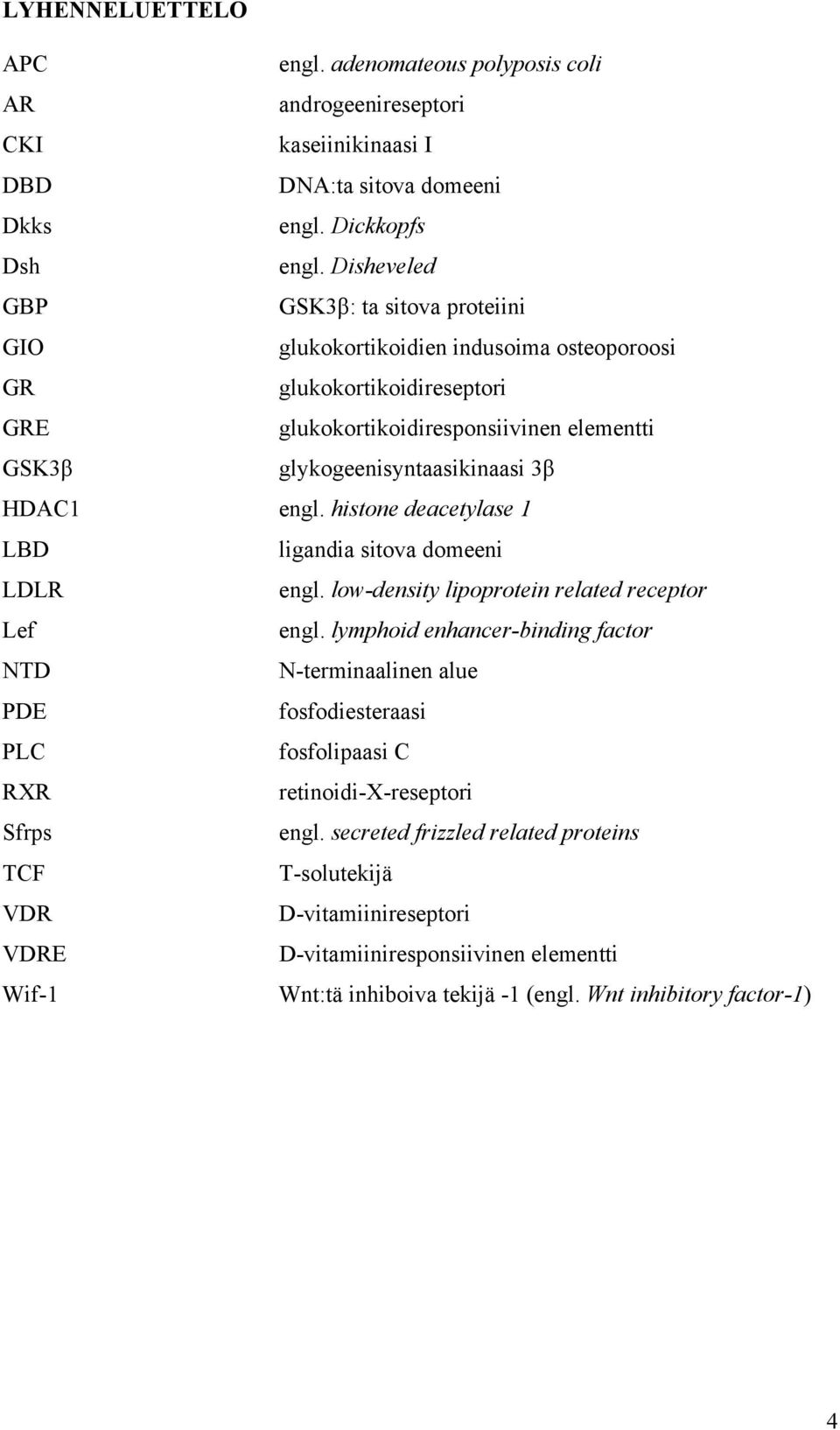 HDAC1 engl. histone deacetylase 1 LBD ligandia sitova domeeni LDLR engl. low-density lipoprotein related receptor Lef engl.