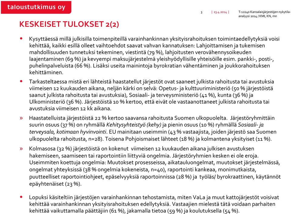 vaihtoehdot saavat vahvan kannatuksen: Lahjoittamisen ja tukemisen mahdollisuuden tunnetuksi tekeminen, viestintä (79 %), lahjoitusten verovähennysoikeuden laajentaminen (69 %) ja kevyempi