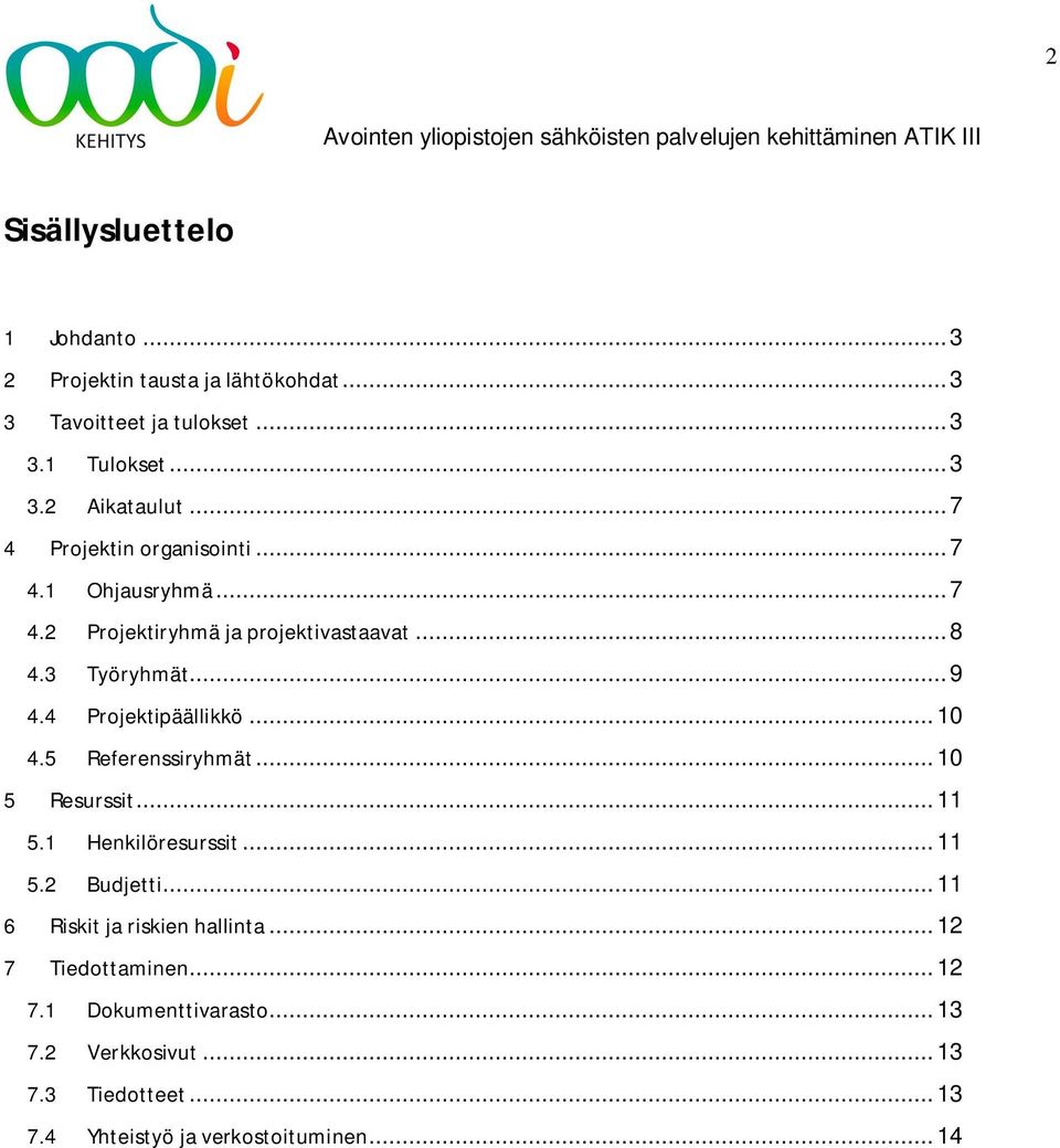 4 Projektipäällikkö...10 4.5 Referenssiryhmät...10 5 Resurssit...11 5.1 Henkilöresurssit...11 5.2 Budjetti.