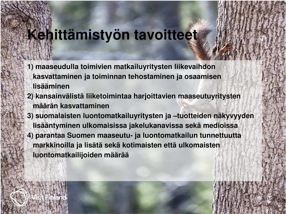 luontomatkailuyritysten ja tuotteiden näkyvyyden lisääntyminen ulkomaisissa jakelukanavissa sekä medioissa 4) parantaa Suomen