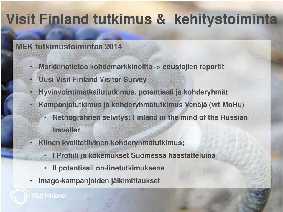 kohderyhmätutkimus Venäjä (vrt MoHu) Netnografinen selvitys: Finland in the mind of the Russian traveller Kiinan