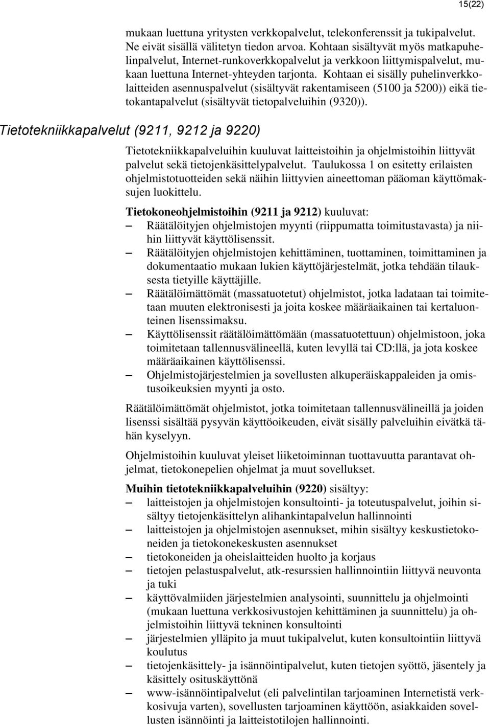 Kohtaan ei sisälly puhelinverkkolaitteiden asennuspalvelut (sisältyvät rakentamiseen (5100 ja 5200)) eikä tietokantapalvelut (sisältyvät tietopalveluihin (9320)).