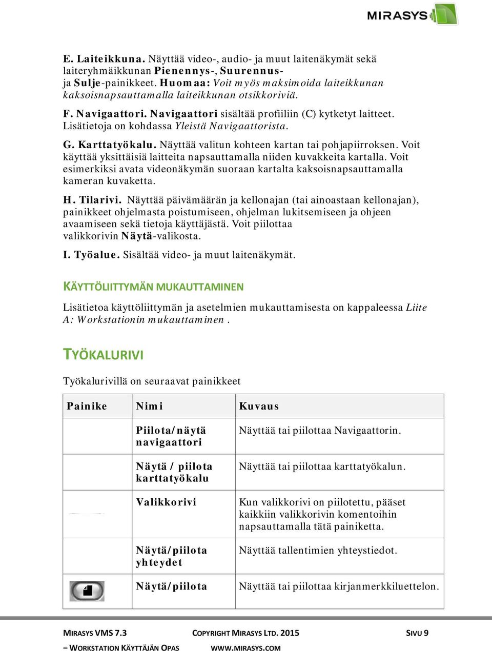 Lisätietoja on kohdassa Yleistä Navigaattorista. G. Karttatyökalu. Näyttää valitun kohteen kartan tai pohjapiirroksen. Voit käyttää yksittäisiä laitteita napsauttamalla niiden kuvakkeita kartalla.