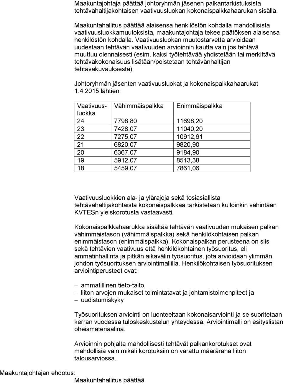 Vaativuusluokan muutostarvetta arvioidaan uudestaan tehtävän vaativuuden arvioinnin kautta vain jos tehtävä muuttuu olennaisesti (esim.