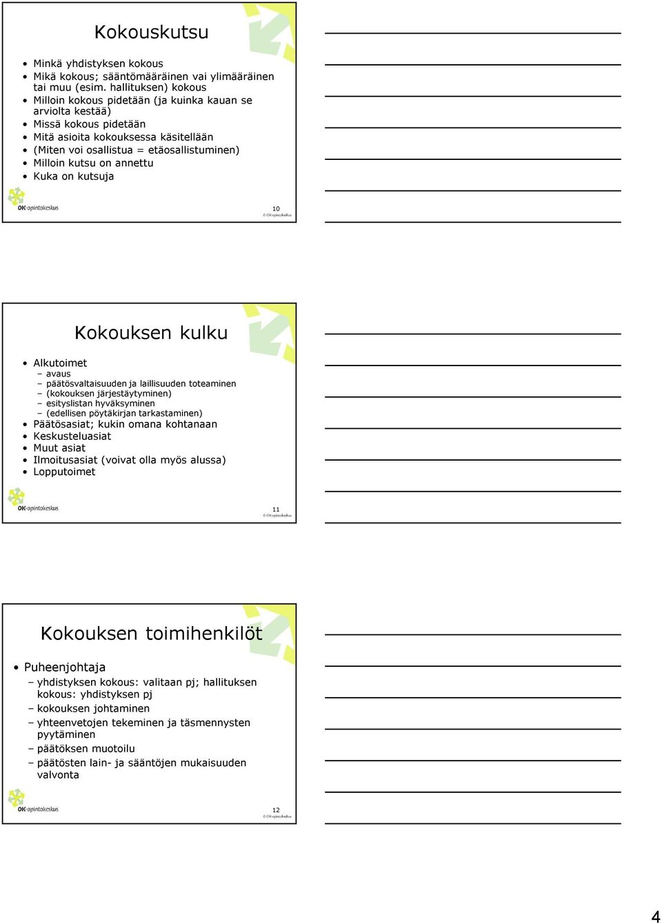 annettu Kuka on kutsuja 10 Kokouksen kulku Alkutoimet avaus päätösvaltaisuuden ja laillisuuden toteaminen (kokouksen järjestäytyminen) esityslistan hyväksyminen (edellisen pöytäkirjan tarkastaminen)