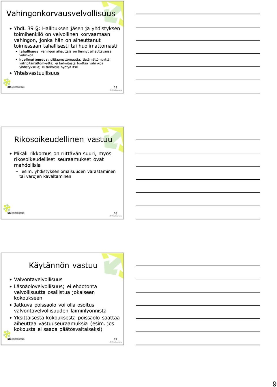 tarkoitus hyötyä itse Yhteisvastuullisuus 25 Rikosoikeudellinen vastuu Mikäli rikkomus on riittävän suuri, myös rikosoikeudelliset seuraamukset ovat mahdollisia esim.