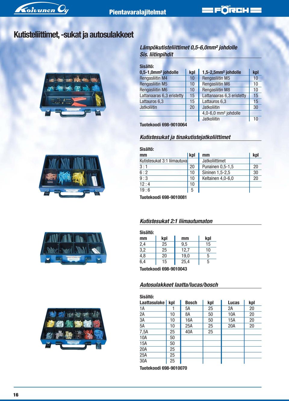 eristetty 15 Lattanaaras 6,3 eristetty 15 Lattauros 6,3 15 Lattauros 6,3 15 Jatkoliitin 20 Jatkoliitin 30 4,0-6,0 mm² johdolle Jatkoliitin 10 Tuotekoodi 698-9010064 Kutistesukat ja