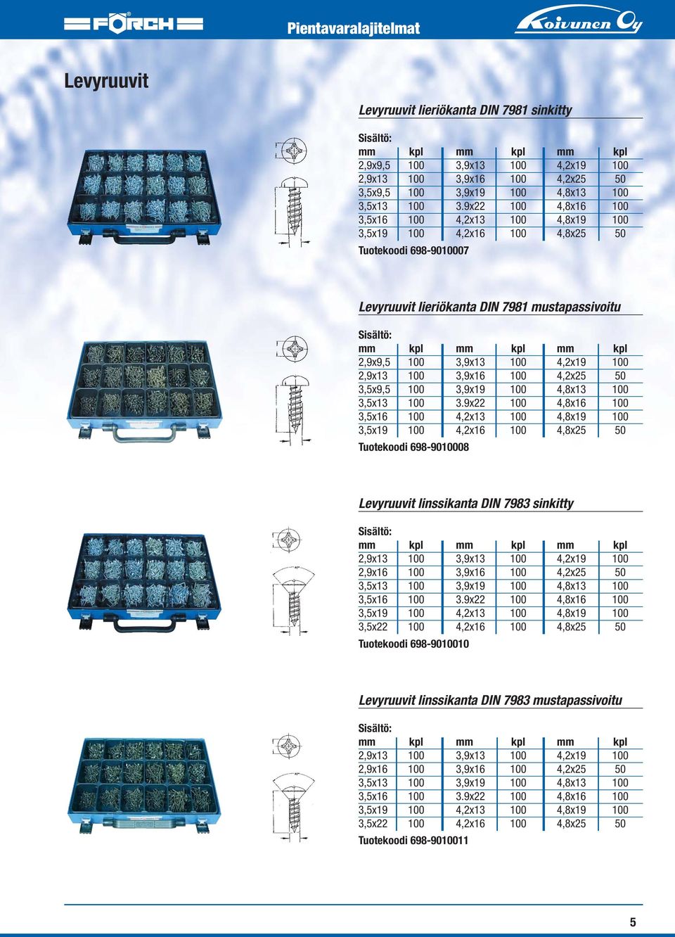 100 3,9x16 100 4,2x25 50 3,5x9,5 100 3,9x19 100 4,8x13 100 3,5x13 100 3.