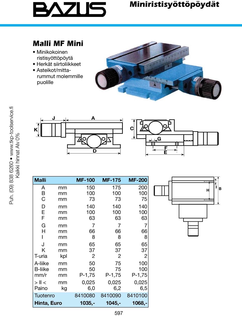 mm 7 7 7 H mm 66 66 66 I mm 8 8 8 J mm 65 65 65 K mm 37 37 37 T-uria kpl 2 2 2 -liike mm 50 75 100 -liike mm 50 75 100 mm/r mm P-1,75