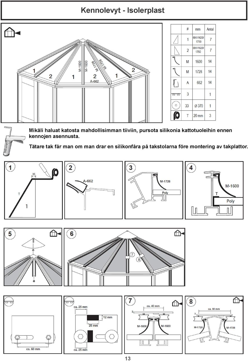 kattotuoleihin ennen kennojen asennusta.