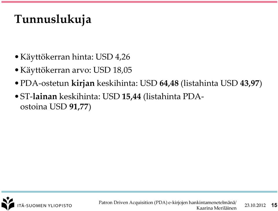 keskihinta: USD 64,48 (listahinta USD 43,97)