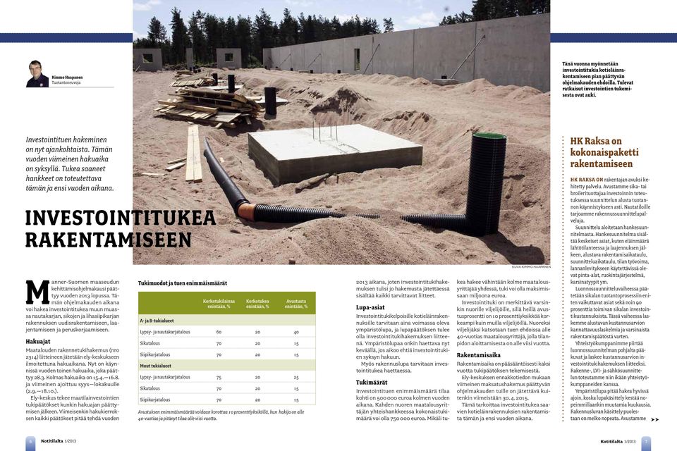 Investointitukea rakentamiseen Manner-Suomen maaseudun kehittämisohjelmakausi päättyy vuoden 2013 lopussa.