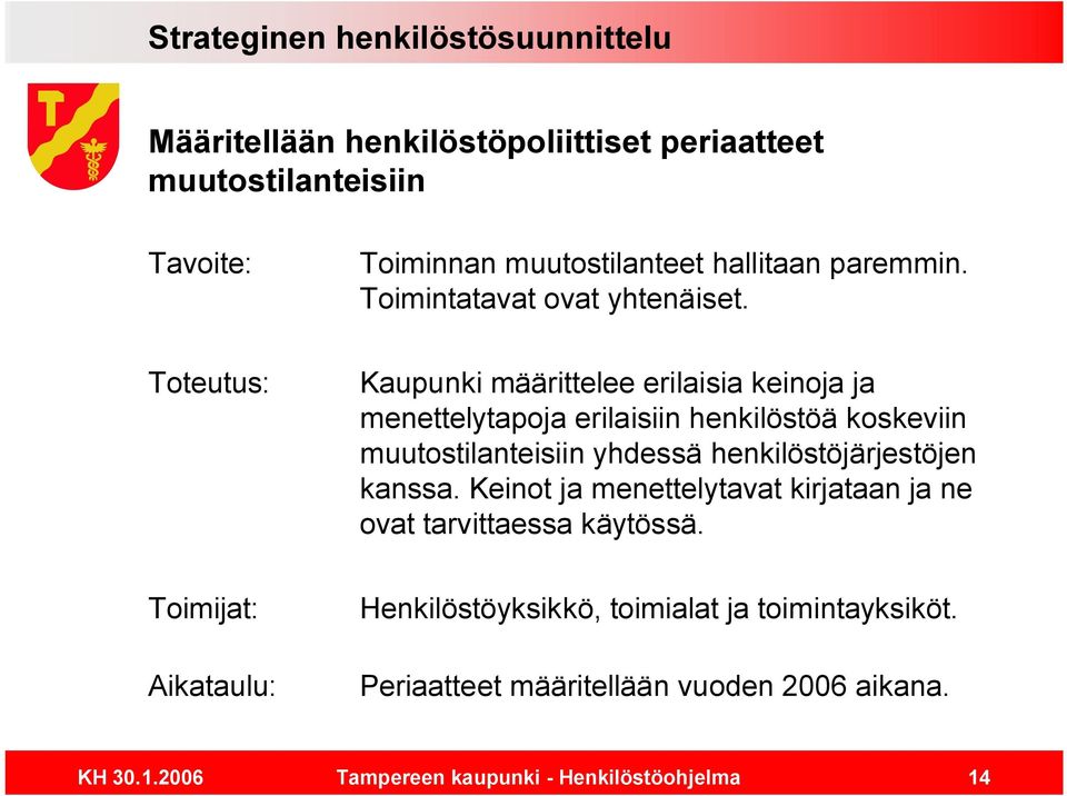 Kaupunki määrittelee erilaisia keinoja ja menettelytapoja erilaisiin henkilöstöä koskeviin muutostilanteisiin yhdessä