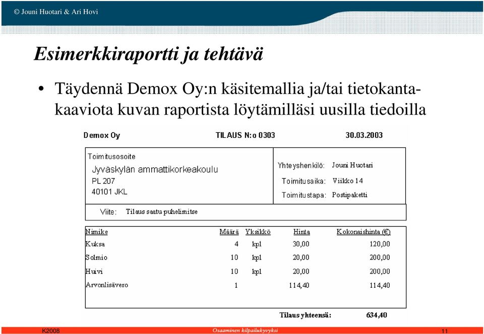 ja/tai tietokantakaaviota kuvan