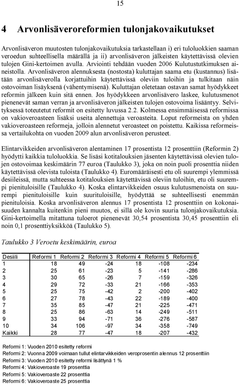 Arvonlisäveron alennuksesta (nostosta) kuluttajan saama etu (kustannus) lisätään arvonlisäverolla korjattuihin käytettävissä oleviin tuloihin ja tulkitaan näin ostovoiman lisäyksenä (vähentymisenä).