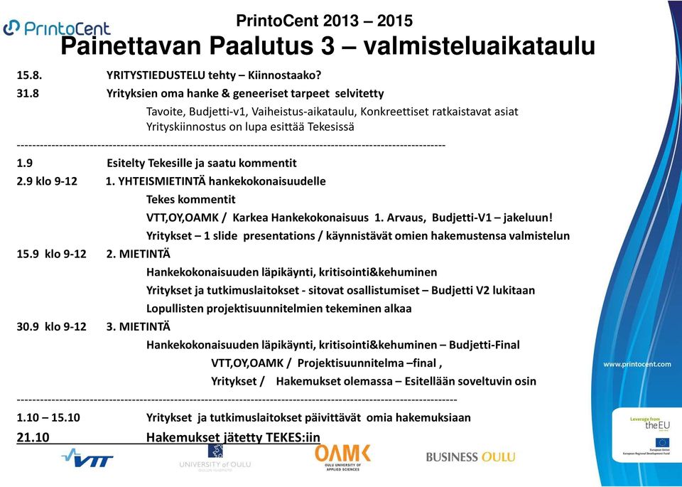 ---------------------------------------------------------------------------------------------------------------- 1.9 Esitelty Tekesille ja saatu kommentit 2.9 klo 9-12 1.