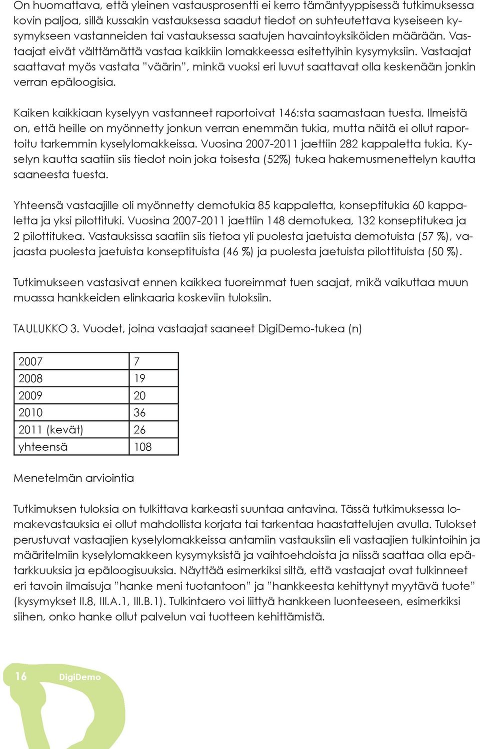 Vastaajat saattavat myös vastata väärin, minkä vuoksi eri luvut saattavat olla keskenään jonkin verran epäloogisia. Kaiken kaikkiaan kyselyyn vastanneet raportoivat 146:sta saamastaan tuesta.