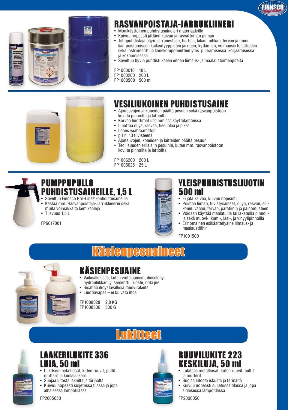 purkamisessa, korjaamisessa ja kokoamisessa Soveltuu hyvin puhdistukseen ennen liimaus- ja maalaustoimenpiteitä FP1000010 10 L FP1000200 200 L FP1000500 500 ml VESILIUKOINEN PUHDISTUSAINE Ajoneuvojen