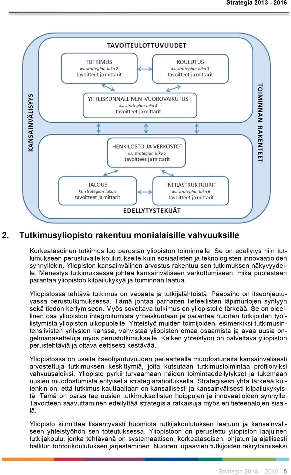 Menestys tutkimuksessa johtaa kansainväliseen verkottumiseen, mikä puolestaan parantaa yliopiston kilpailukykyä ja toiminnan laatua. Yliopistossa tehtävä tutkimus on vapaata ja tutkijalähtöistä.