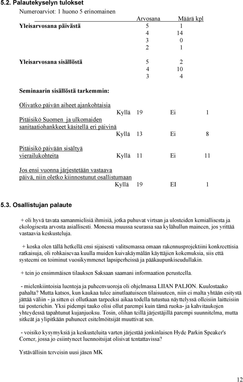 ensi vuonna järjestetään vastaava päivä, niin oletko kiinnostunut osallistumaan Kyllä 19 EI 1 5.3.