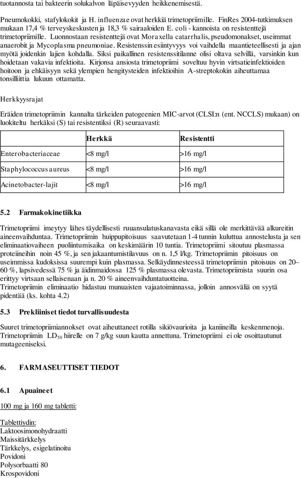 Luonnostaan resistenttejä ovat Moraxella catarrhalis, pseudomonakset, useimmat anaerobit ja Mycoplasma pneumoniae.