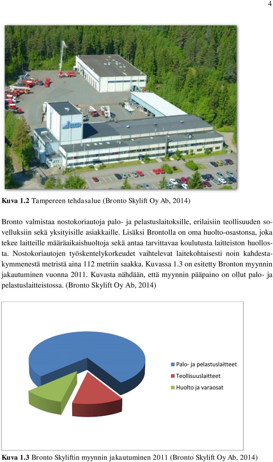 Nostokoriautojen työskentelykorkeudet vaihtelevat laitekohtaisesti noin kahdestakymmenestä metristä aina 112 metriin saakka. Kuvassa 1.3 on esitetty Bronton myynnin jakautuminen vuonna 2011.